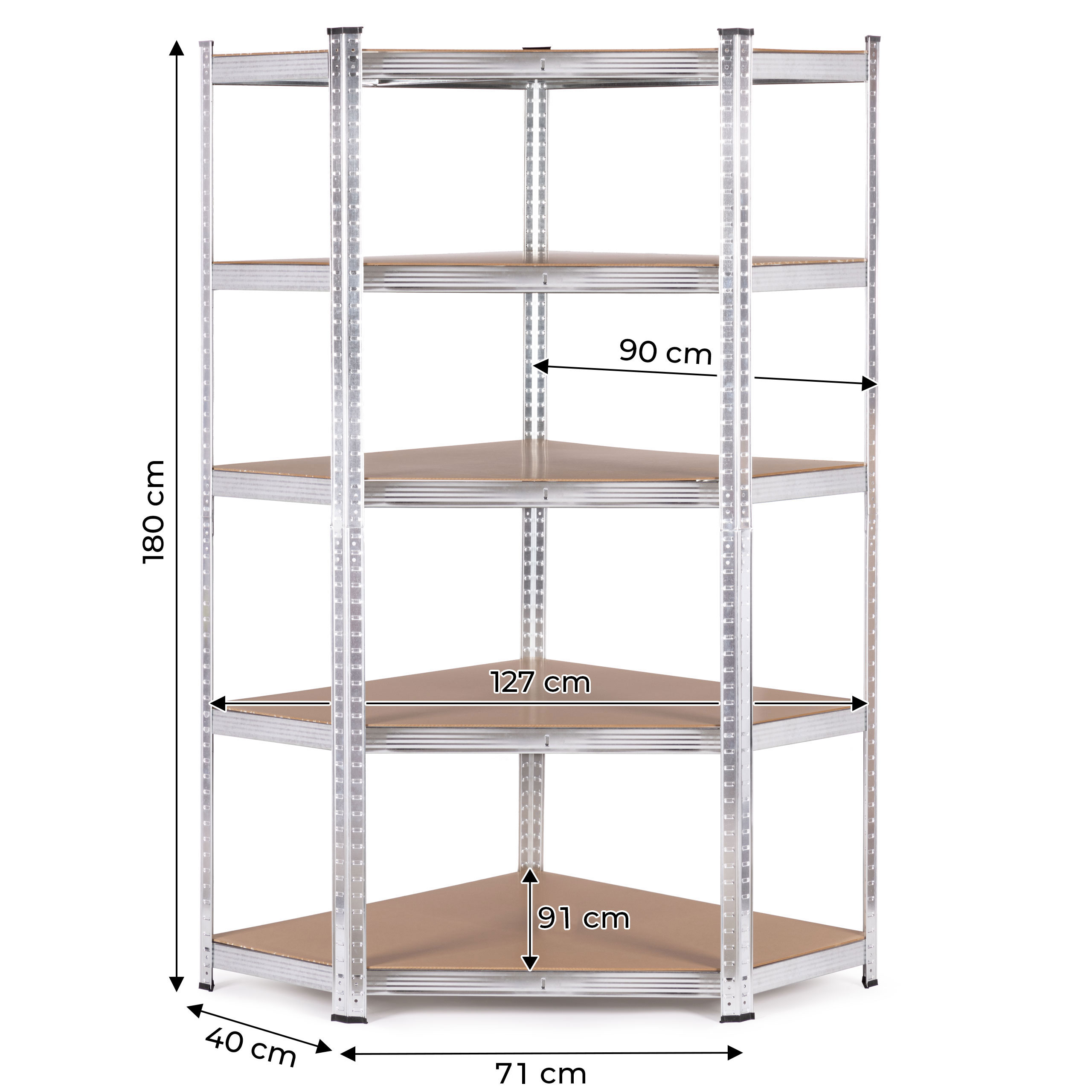 Kampinė sandėlio lentyna 180x90x40 cm cinkuoto plieno 5 lentynos 875 kg modernhome