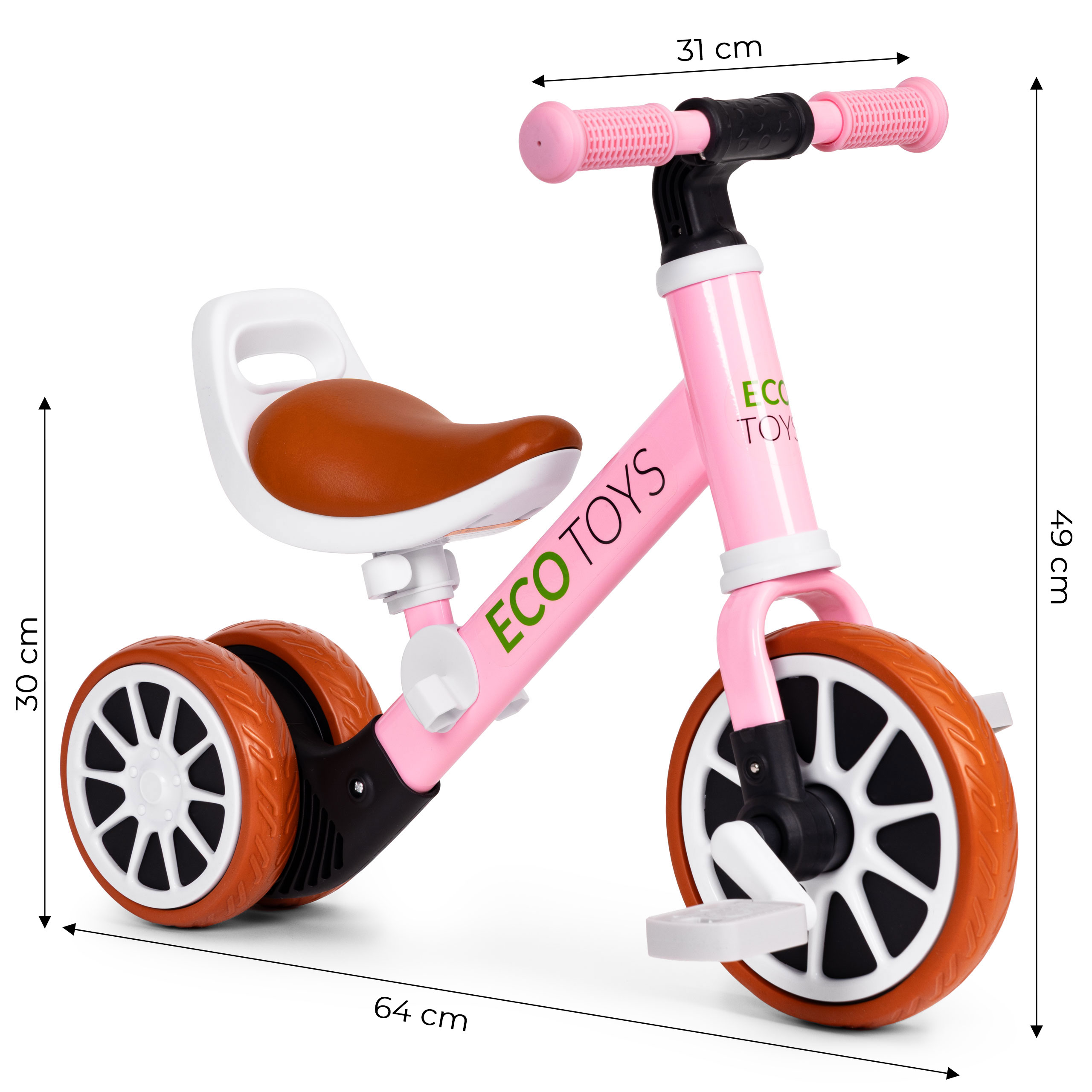 2in1 trijų ratų dviratis su pedalais ir bėgimo funkcija, rožinis – ECOTOYS