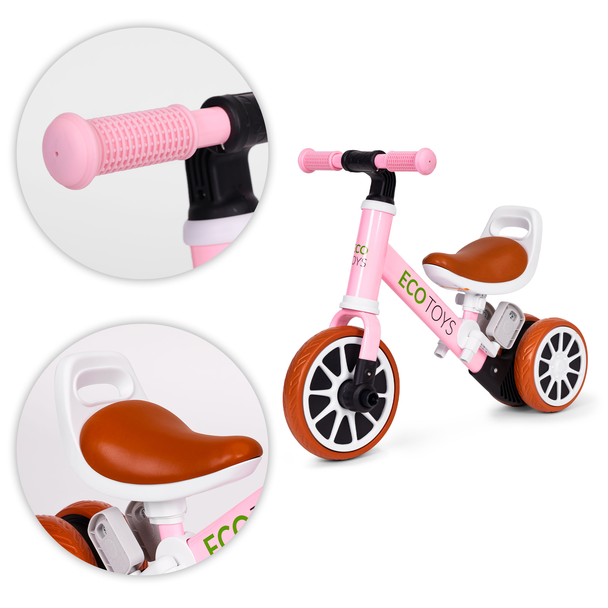 2in1 trijų ratų dviratis su pedalais ir bėgimo funkcija, rožinis – ECOTOYS