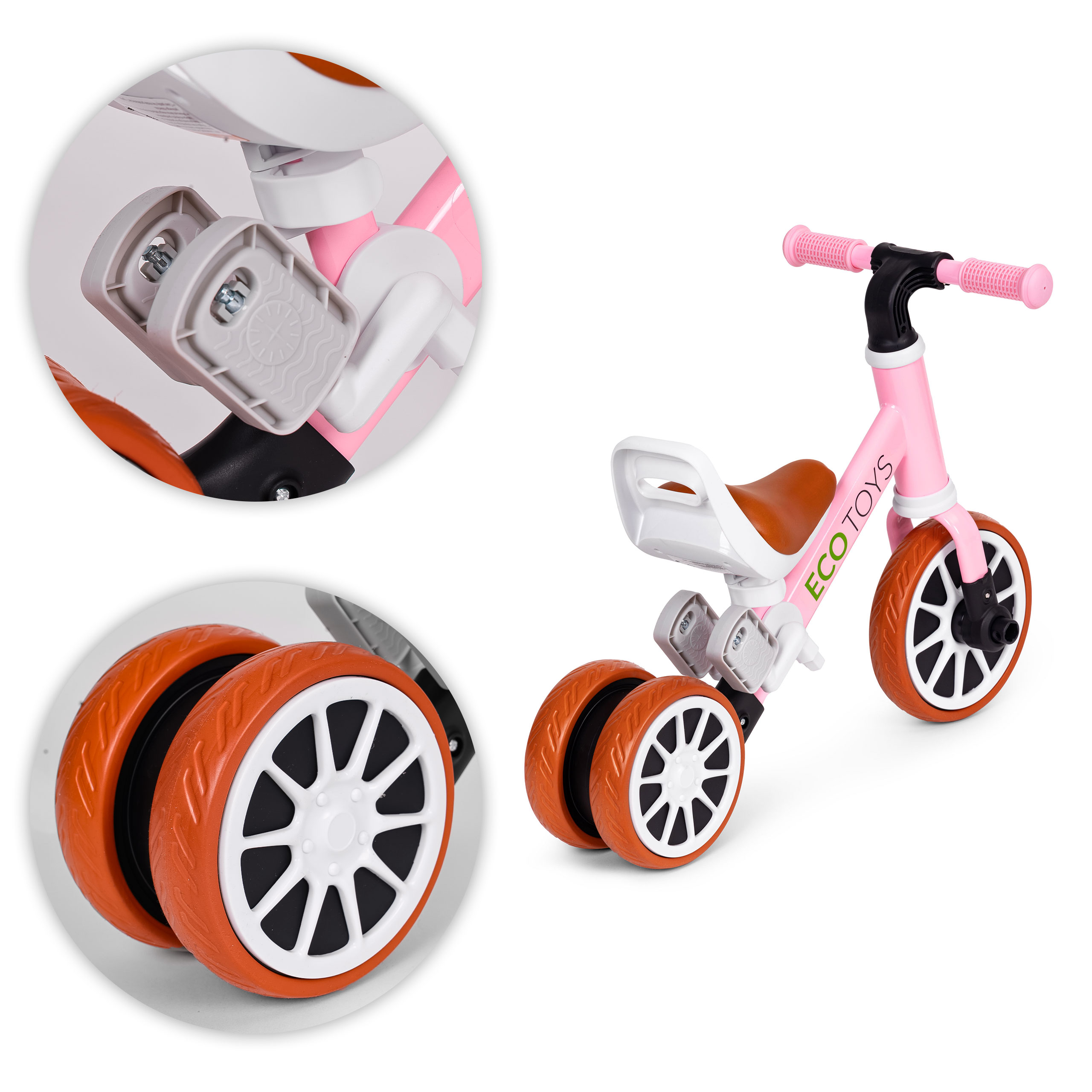 2in1 trijų ratų dviratis su pedalais ir bėgimo funkcija, rožinis – ECOTOYS