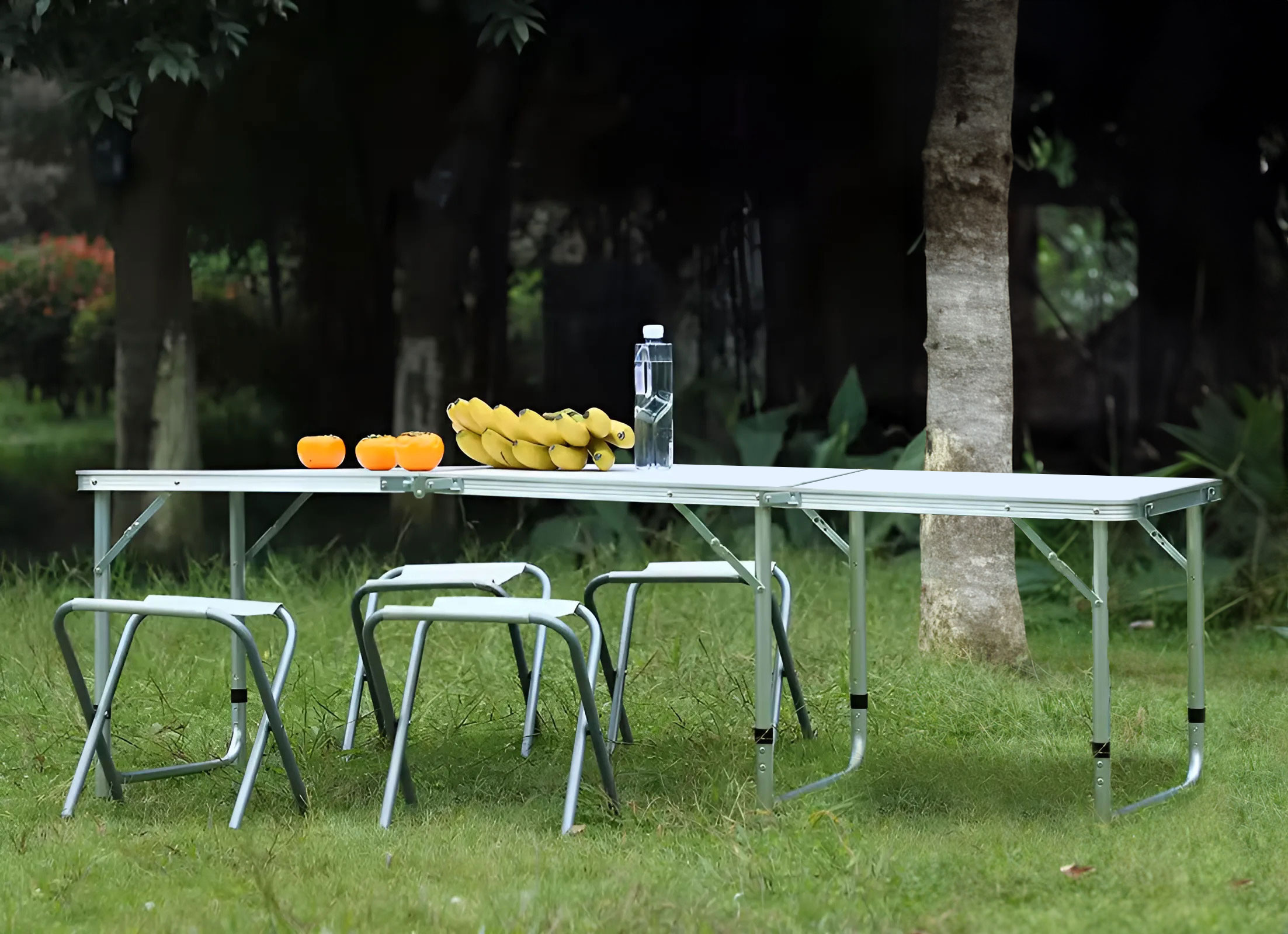 Turistinis stalas, sulankstomas kempingo stalas, baltas stalviršis, 180 x 60 cm