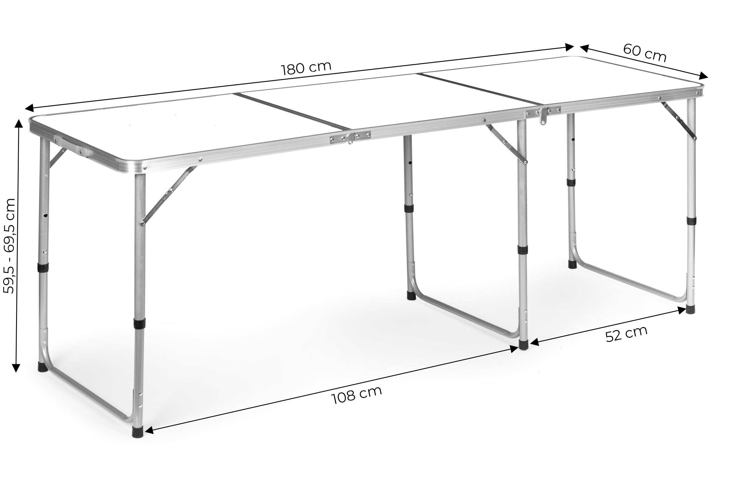 Turistinis stalas, sulankstomas kempingo stalas, baltas stalviršis, 180 x 60 cm