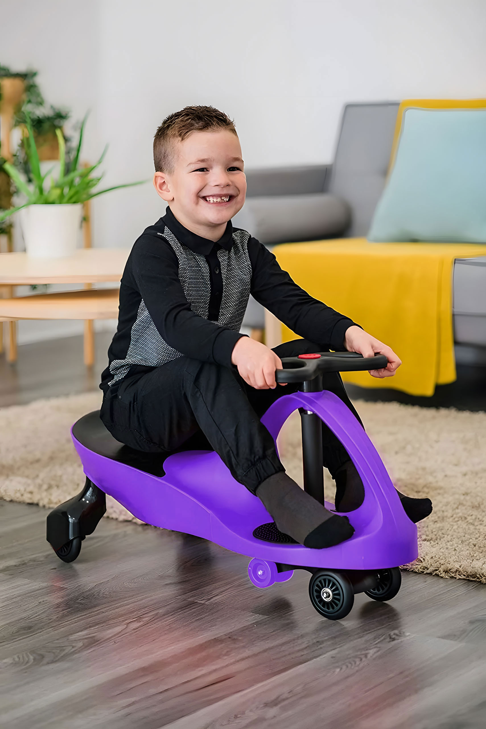 Violetinis ecotoys pasispardyminis automobilis su led ratukais