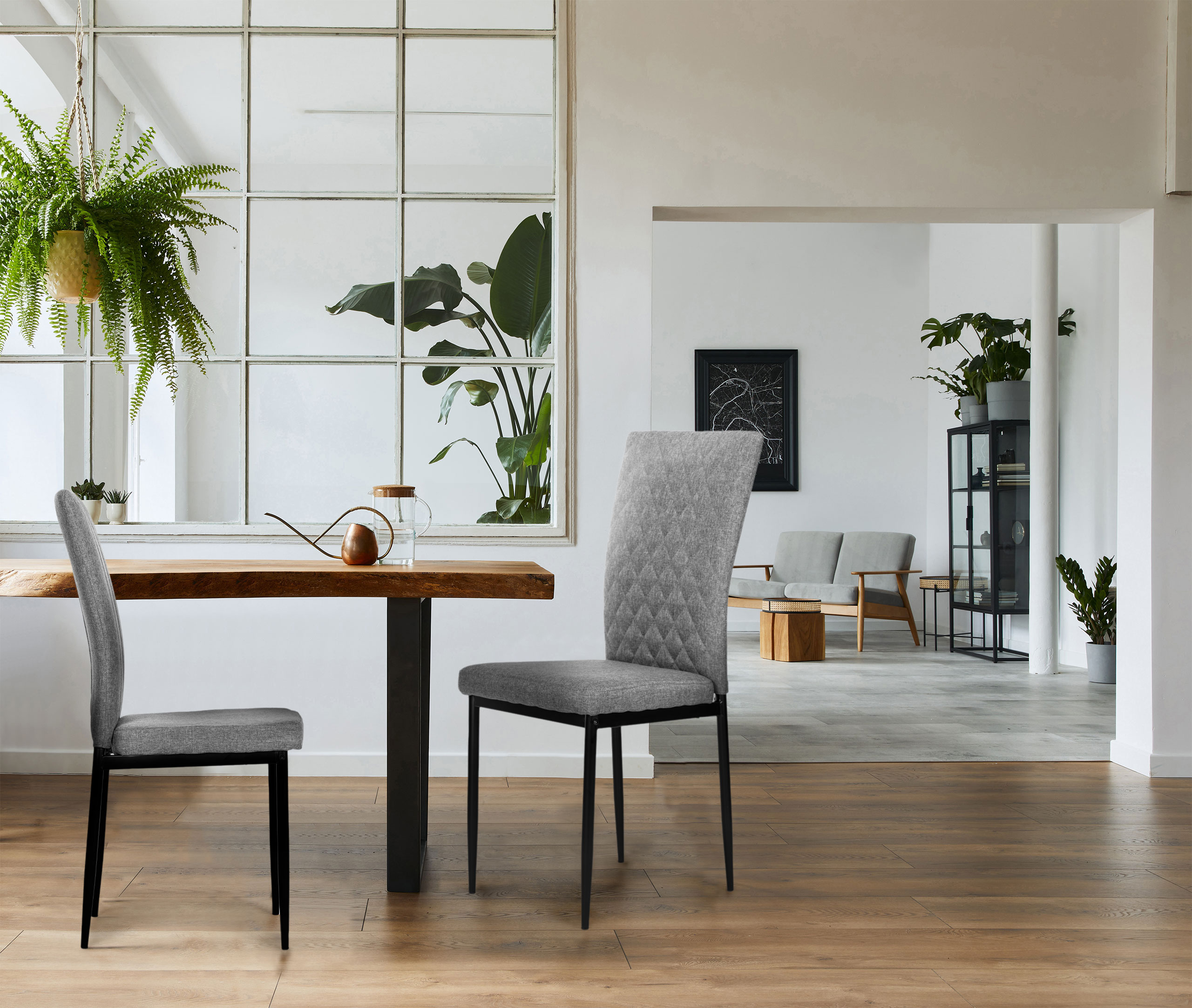 Dygsniuotų kėdžių komplektas, valgomojo ir svetainės kėdės, 4 dalys, pilkos spalvos, „modernhome“