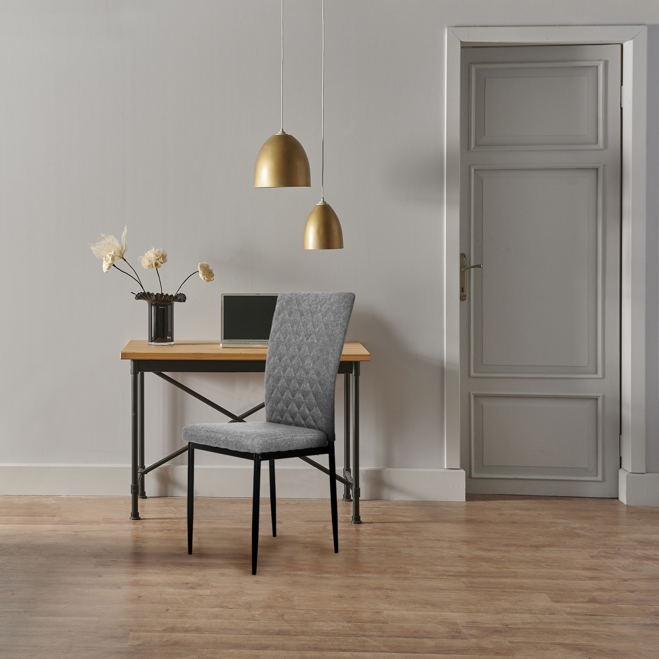 Dygsniuotų kėdžių komplektas, valgomojo ir svetainės kėdės, 4 dalys, pilkos spalvos, „modernhome“