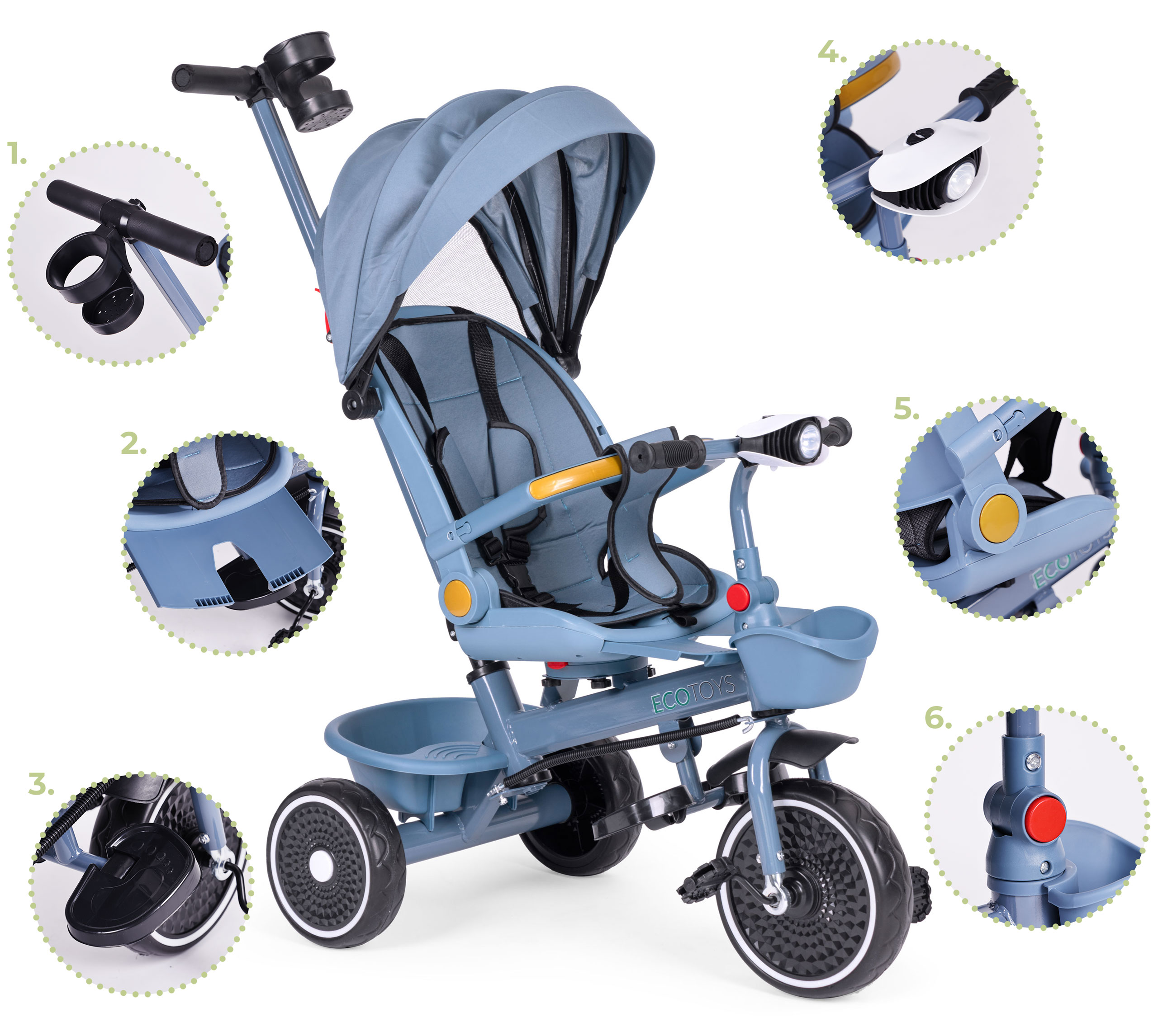 2-in-1 triratukas, mėlynas, ecotoys