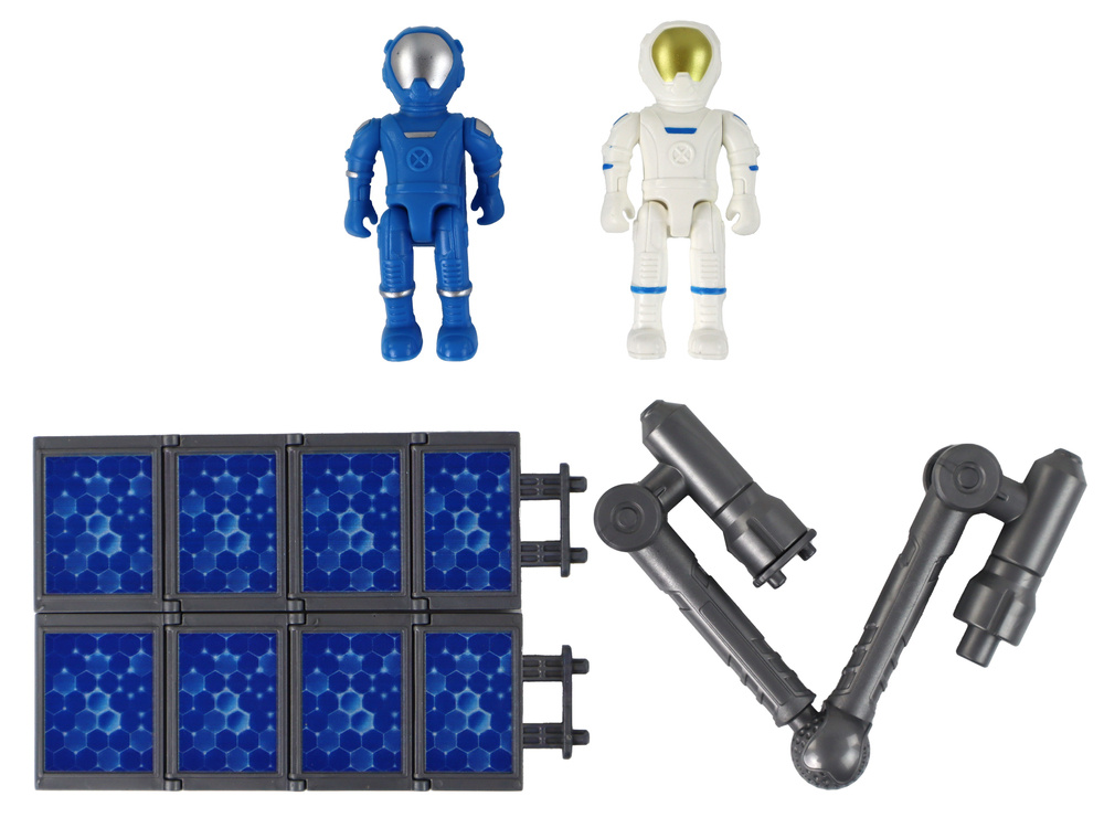 Žaislinė kosmoso raketa su paleidimo bokštu ir astronautais, 15 dalių