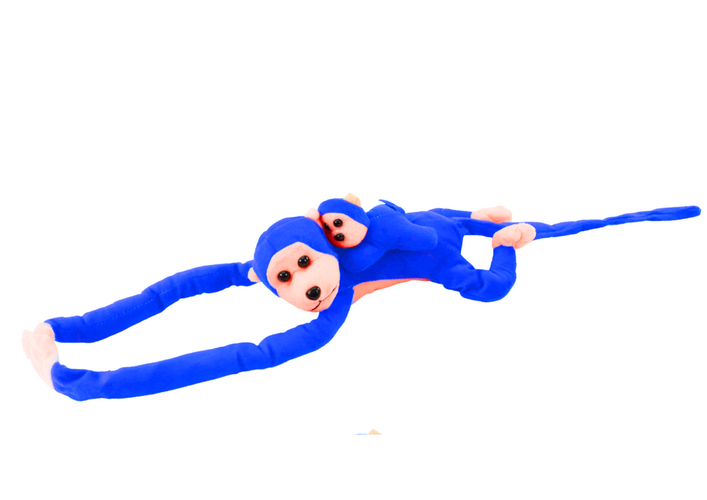 Minkštas žaislas beždžionėlė su mažyliu, mėlyna, 70 cm
