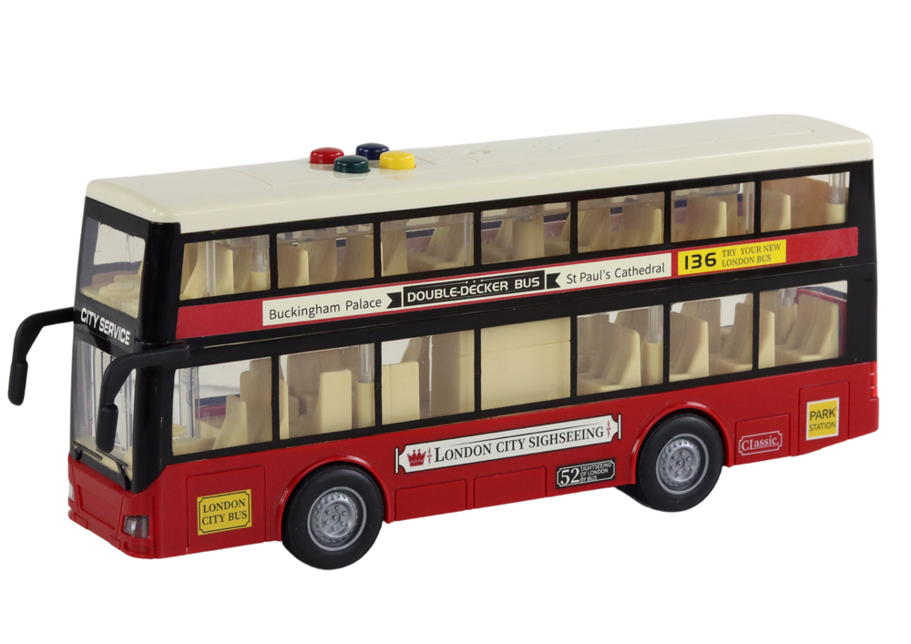Žaislinis dviaukštis miesto autobusas lean toys, raudonas, 26x11x6 cm