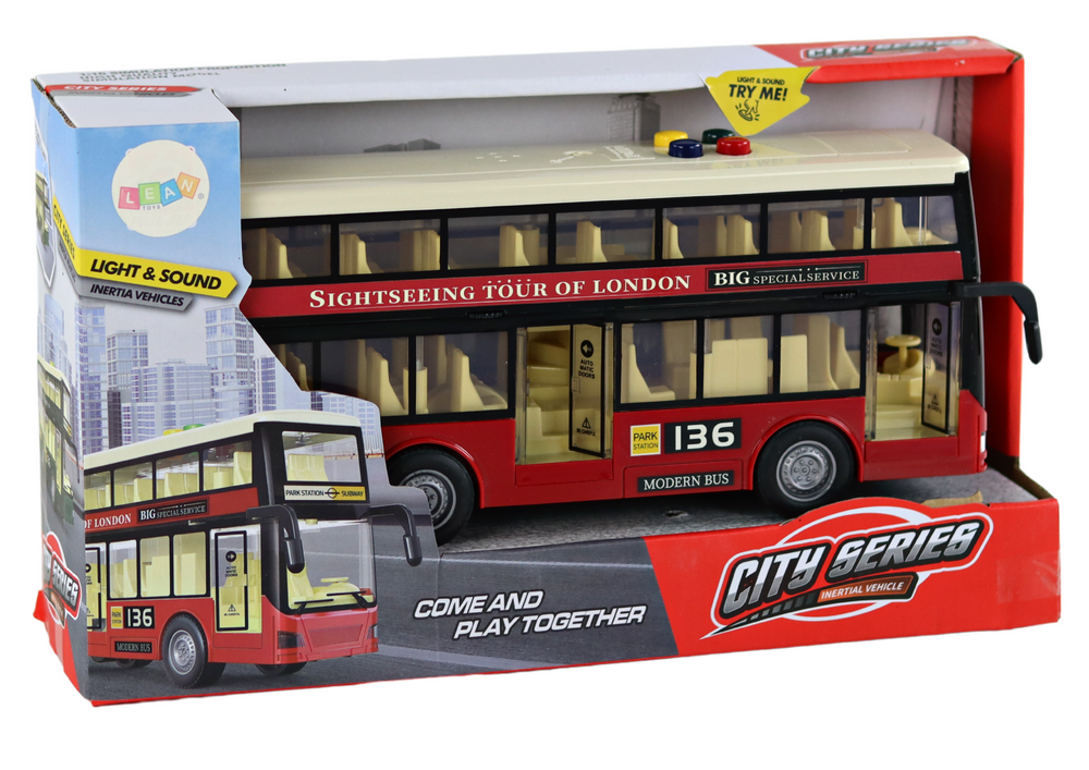 Žaislinis dviaukštis miesto autobusas lean toys, raudonas, 26x11x6 cm