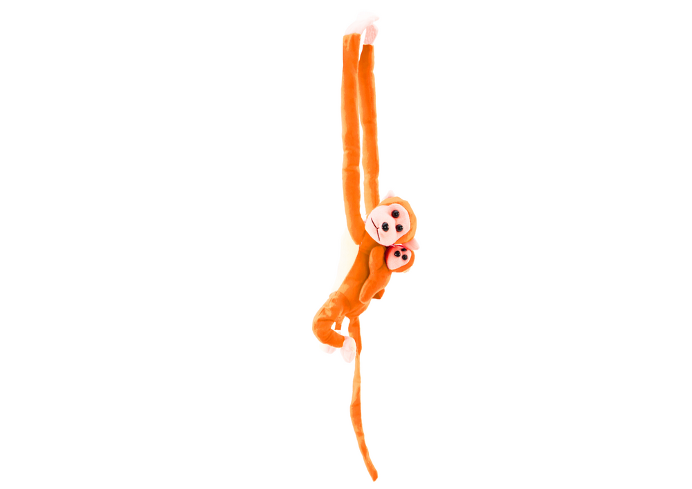 Pliušinis beždžionių žaislas su vaiku, oranžinis, 90 cm