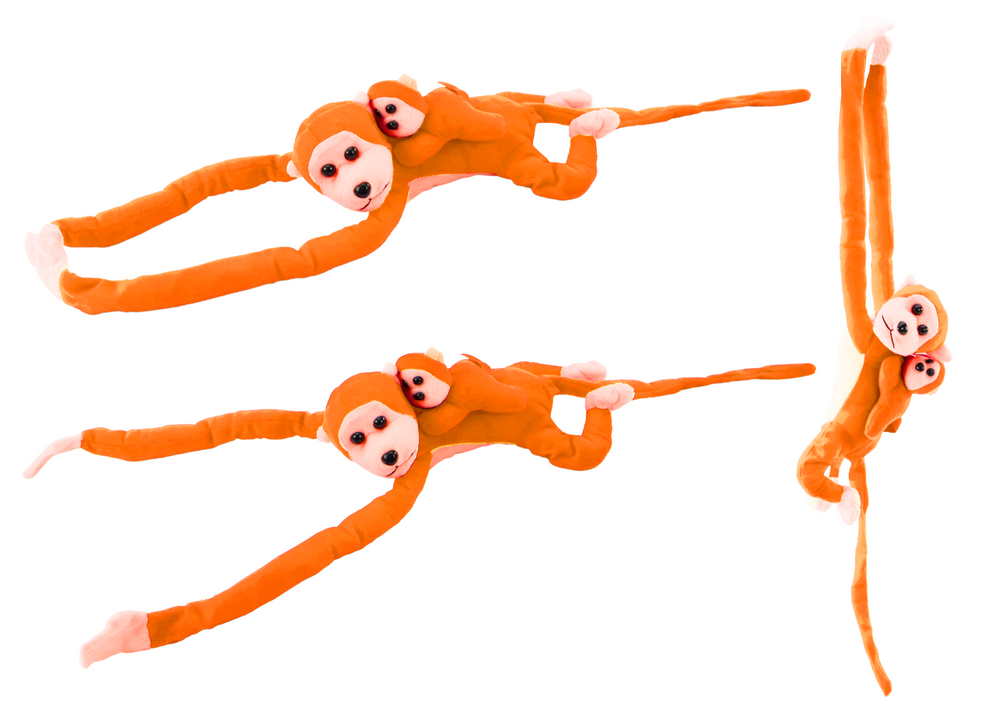 Pliušinis beždžionių žaislas su vaiku, oranžinis, 90 cm