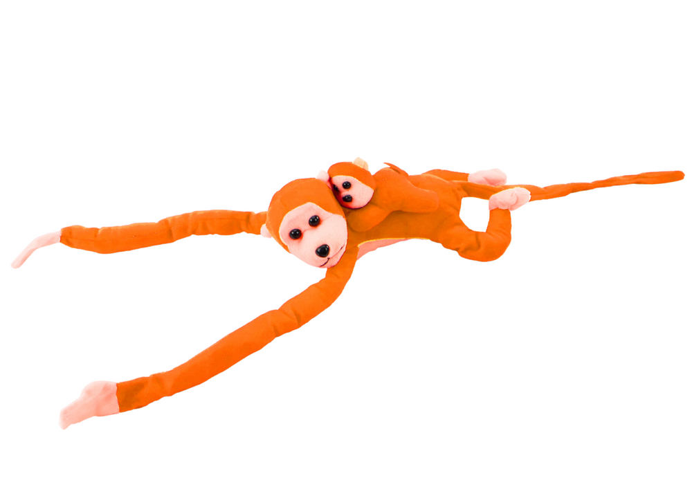 Pliušinis beždžionių žaislas su vaiku, oranžinis, 90 cm