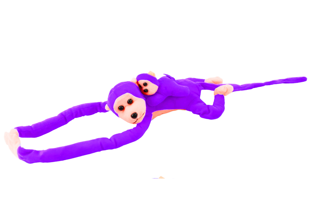 Pliušinė beždžionė su mažyliu, violetinė, 70 cm