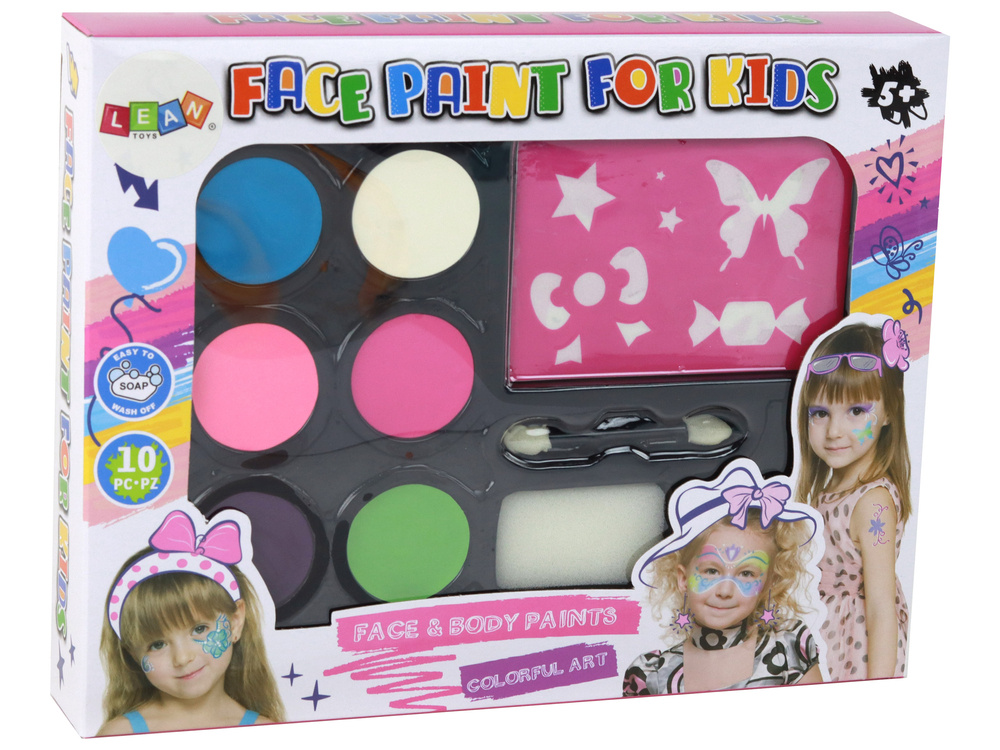 Veido dažymo rinkinys Vaikams Lean Toys Paint Stencils, dažų trafaretai, 1 vnt.