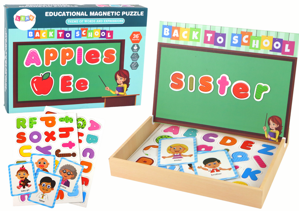 Edukacinių magnetinių kortelių rinkinys su raidėmis lean toys