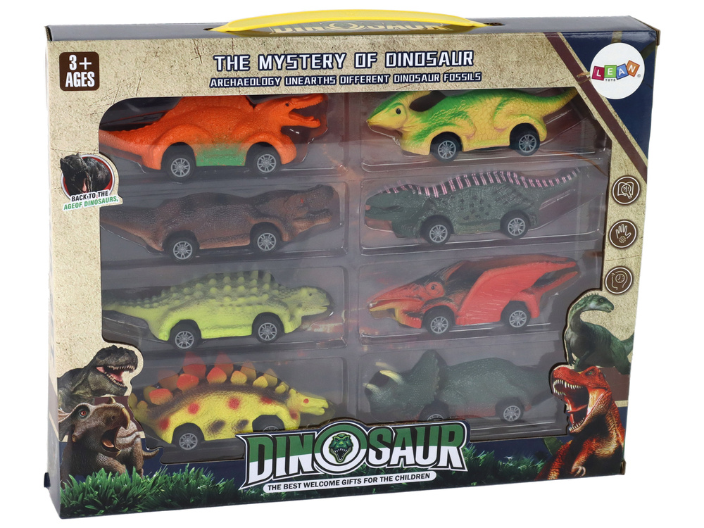 Spyruoklinių automobilių - dinozaurų rinkinys lean toys, 8 vnt.