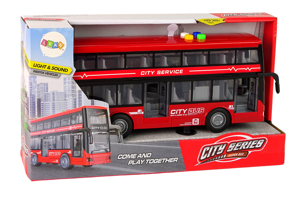 Žaislinis akumuliatorinis dviaukštis autobusas lean toys, raudonas