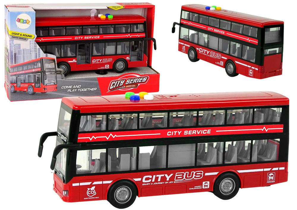 Žaislinis akumuliatorinis dviaukštis autobusas lean toys, raudonas
