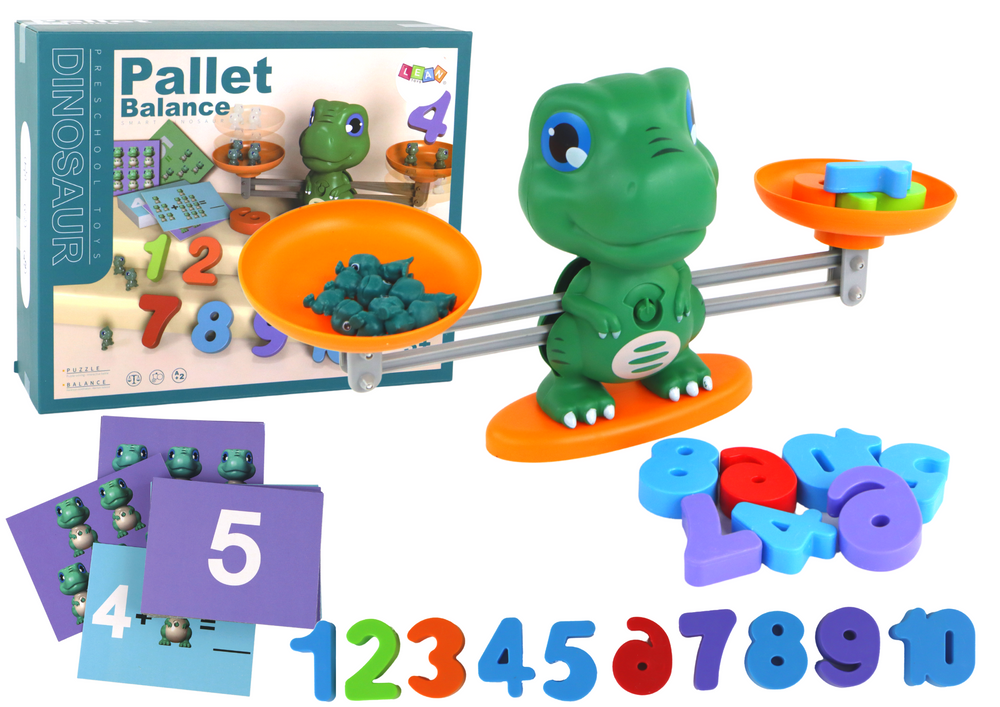 Matematinis žaidimas dinozauras su svarstyklėmis