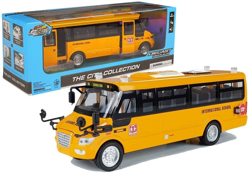 Žaislinis mokyklinis autobusas su frikcine pavara, geltonas