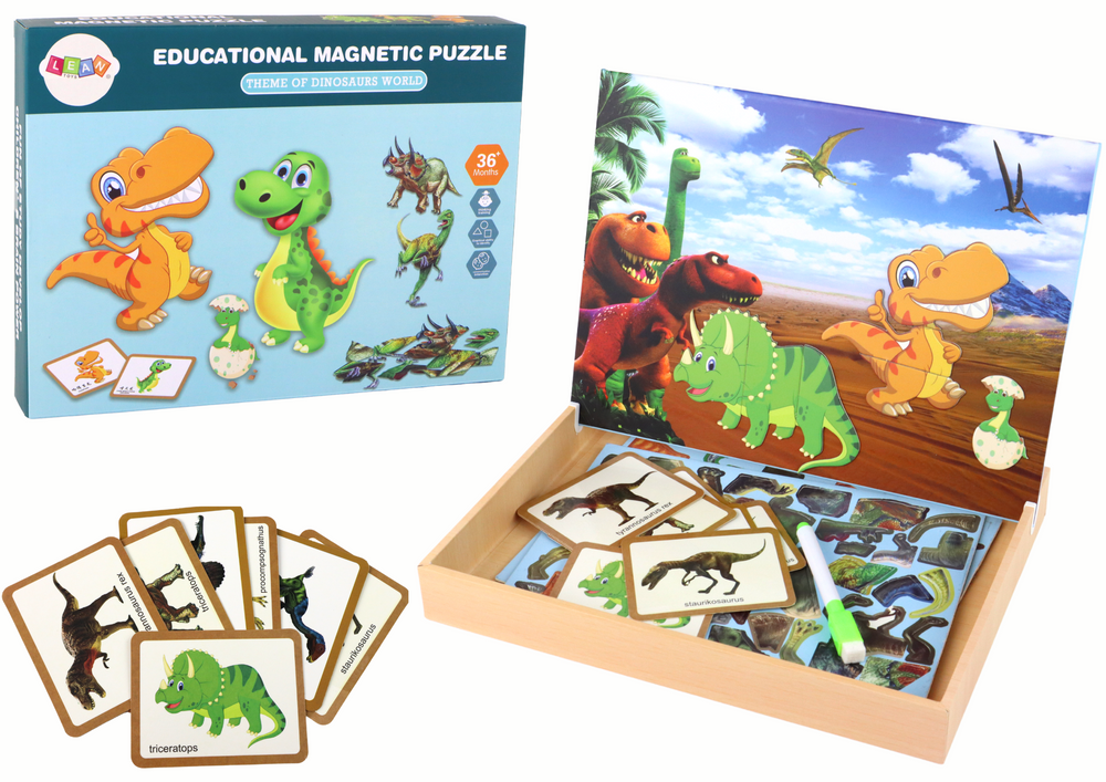 Edukacinių magnetinių kortelių su dinozaurais rinkinys lean toys