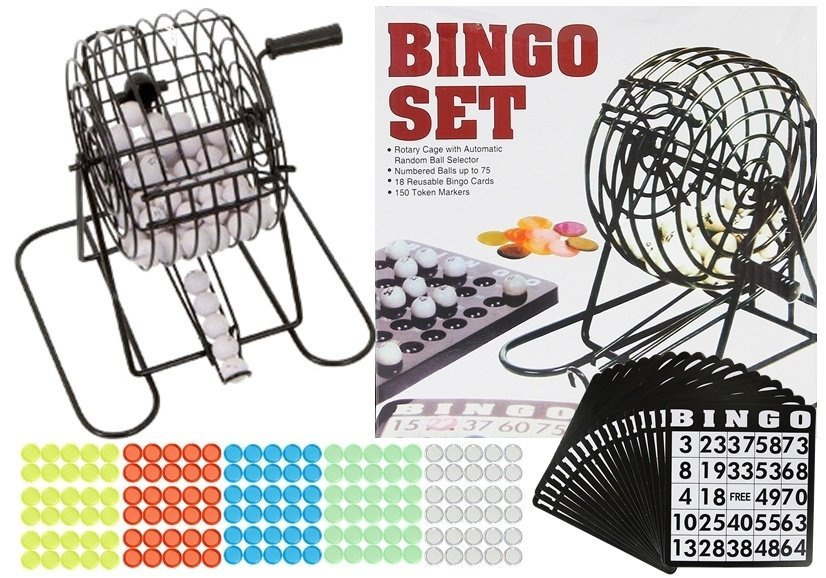 Bingo žaidimo rinkinys su metaliniu loterijos aparatu