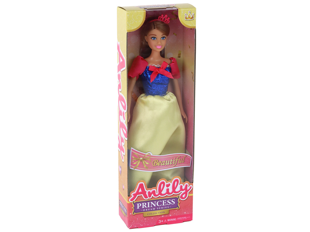 Anlily princesė su ilgu tamsiu plauku ir geltona suknele
