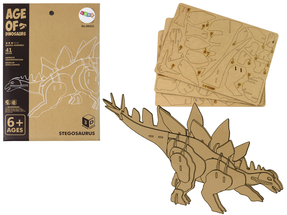 Medinė 3d dinozauro erdvinė dėlionė lean toys, 41 d.