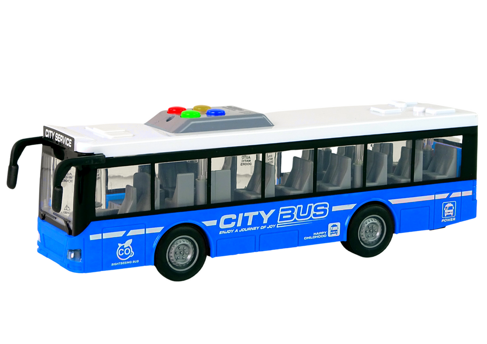 Baterijomis varomas autobusas, mėlynas, 1:16 mastelis