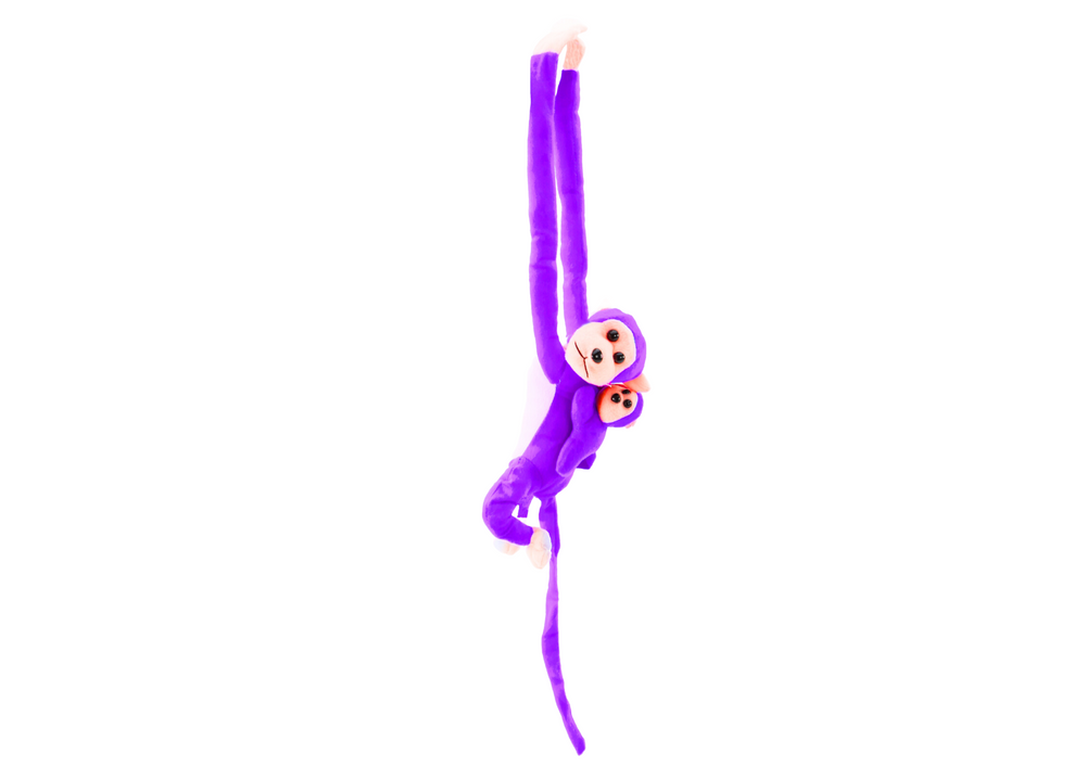 Violetinė pliušinė beždžionė su mažyliu, 90 cm