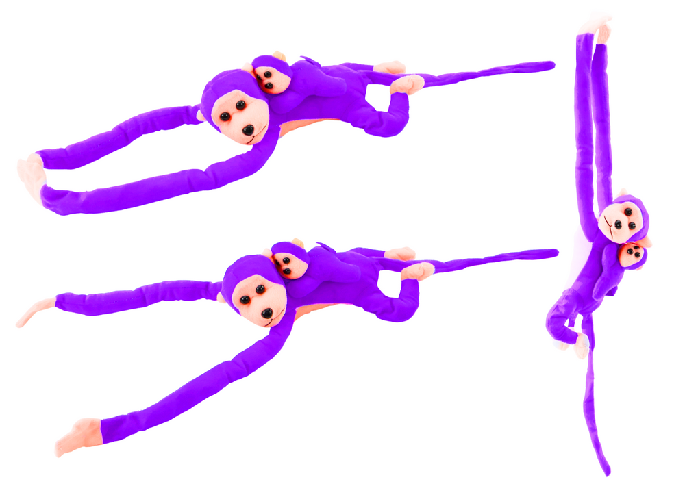 Violetinė pliušinė beždžionė su mažyliu, 90 cm