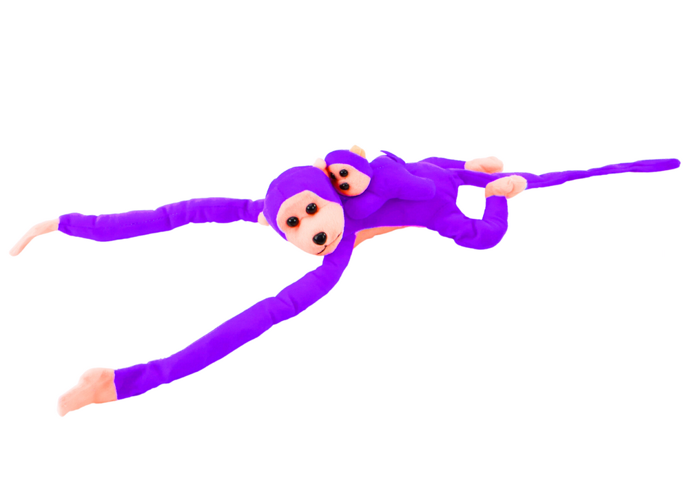 Violetinė pliušinė beždžionė su mažyliu, 90 cm
