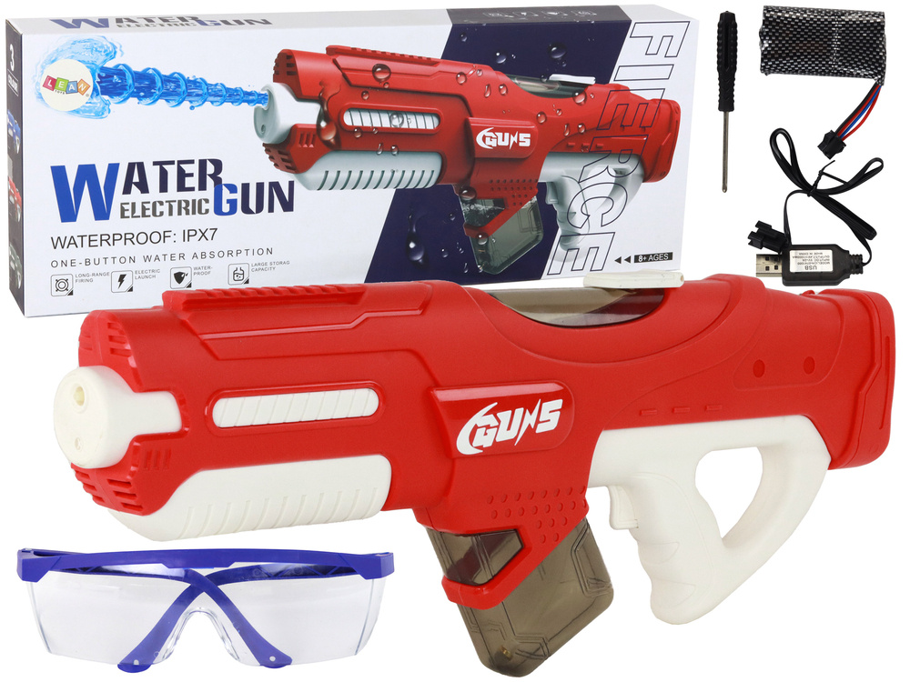 Vandens pistoletas large red water gun 750ml waterproof glasses