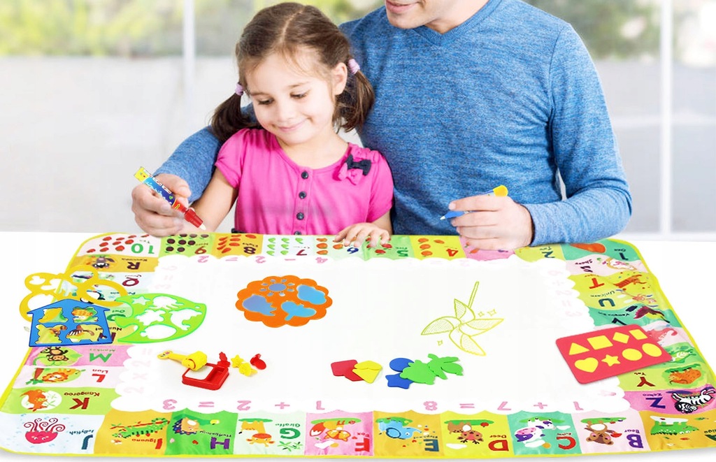 Didelis vandens spalvinimo kilimėlis antspaudai šablonas markeriai rašikliai 120 x 90
