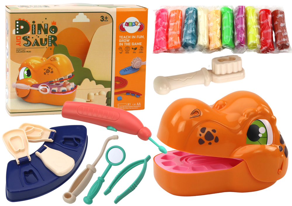 Plastilino žaidimas lean toys dinozauro dantistas