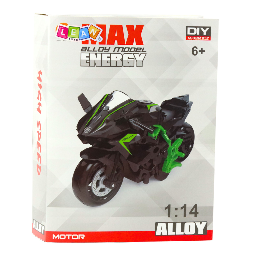 Surenkamas motociklo modelis 1:14 žalia-mėlyna 3