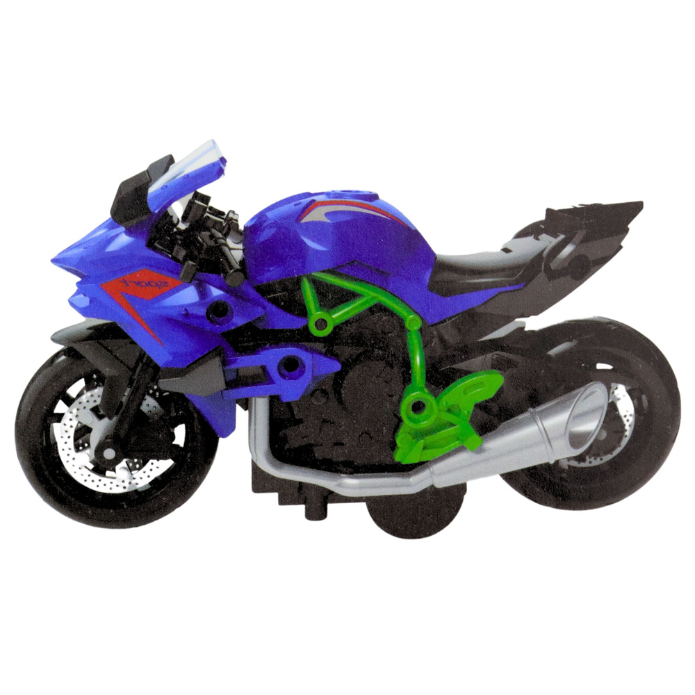 Surenkamas motociklo modelis 1:14 žalia-mėlyna 1