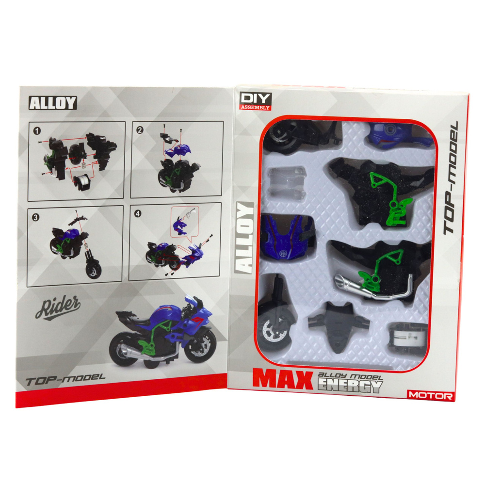 Surenkamas motociklo modelis 1:14 žalia-mėlyna 2