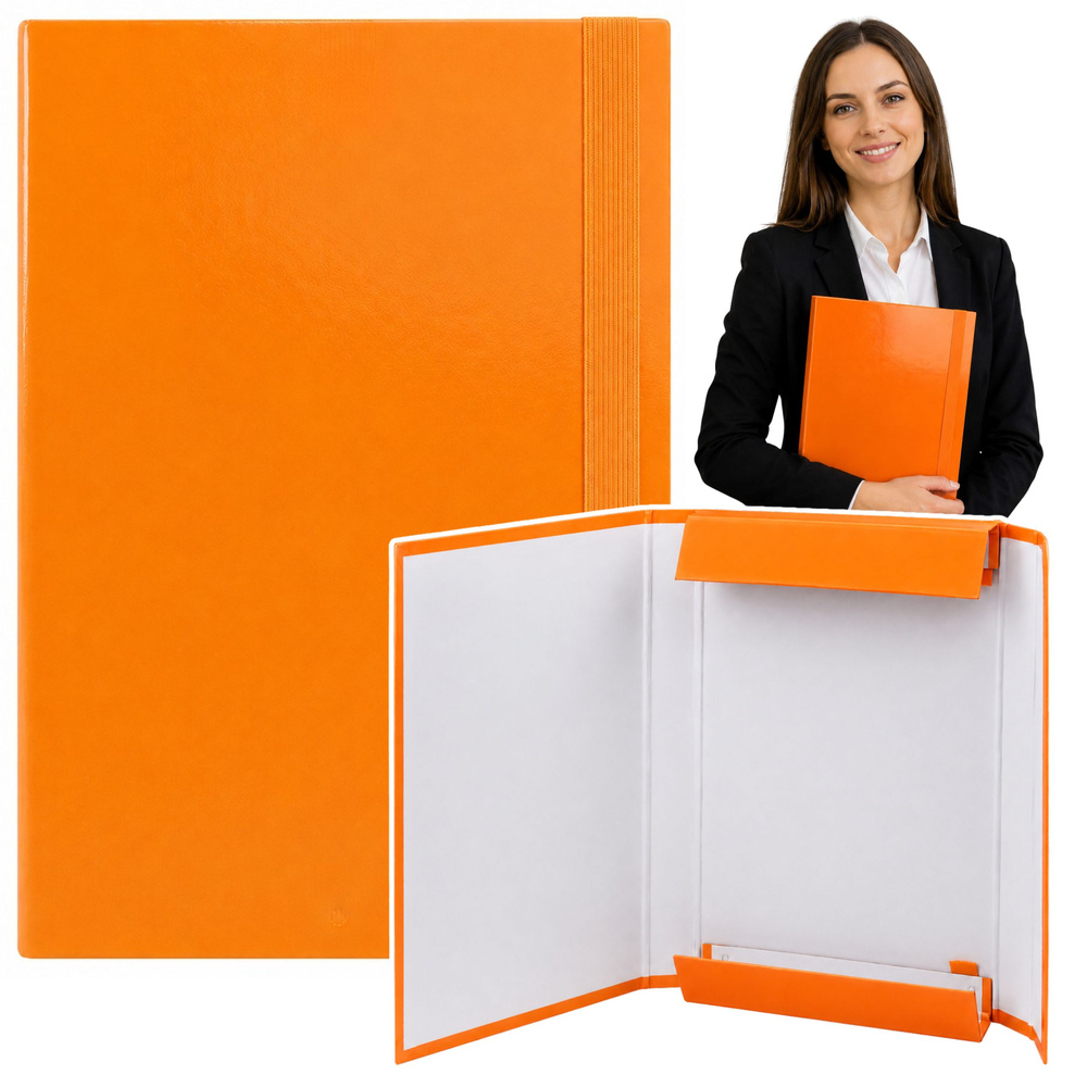 Aplankas su atvartais A4, su elastine juosta, oranžinis, 34,5 × 24 × 4,5 cm