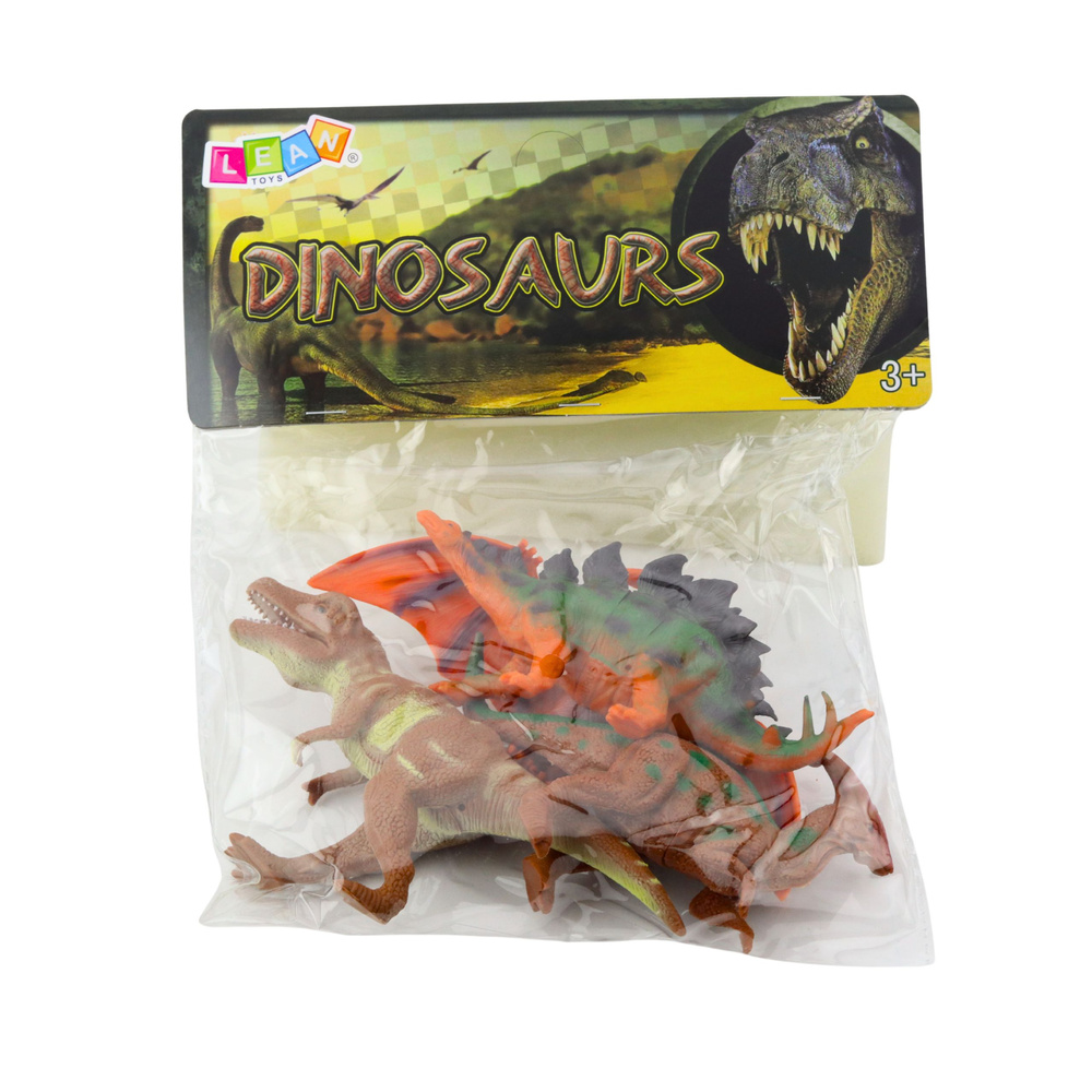 Dinozaurų figūrėlių rinkinys: t-rex, pteranodonas, stegozauras, parazaurolofosas