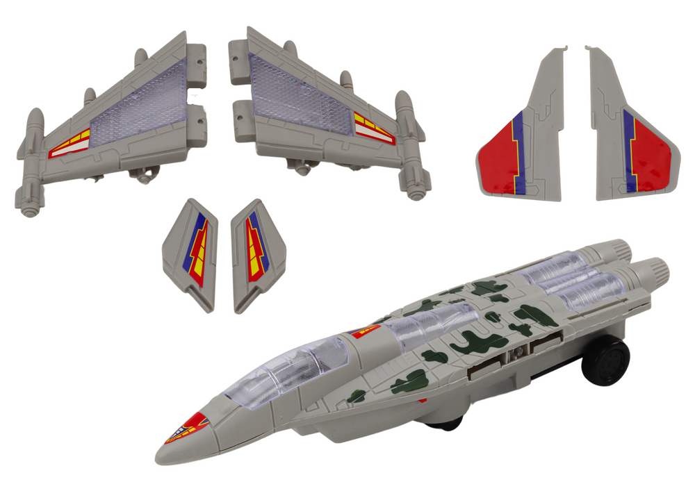 Karinis naikintuvas f35 su šviesomis ir garsais, pilkas