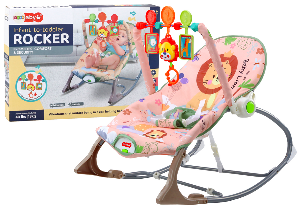 Gultukas-sūpynės su vibracija lean toys pink lion 2in1