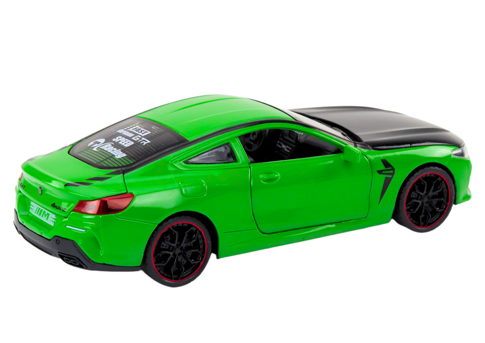 Žalias metalinis sportinis automobilis su trinties pavara 1:24