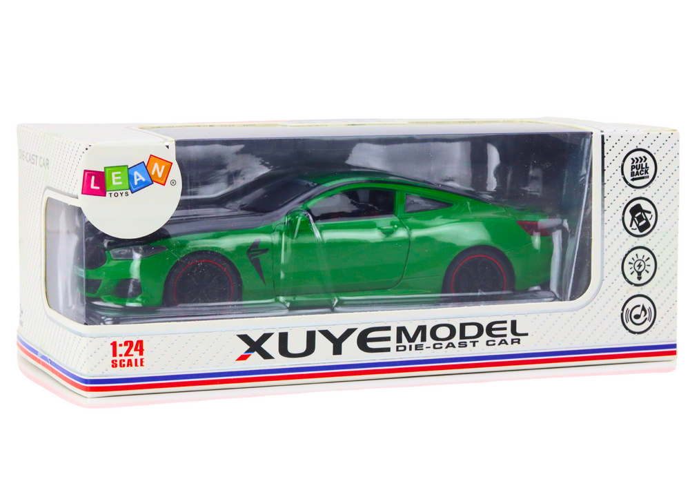 Žalias metalinis sportinis automobilis su trinties pavara 1:24