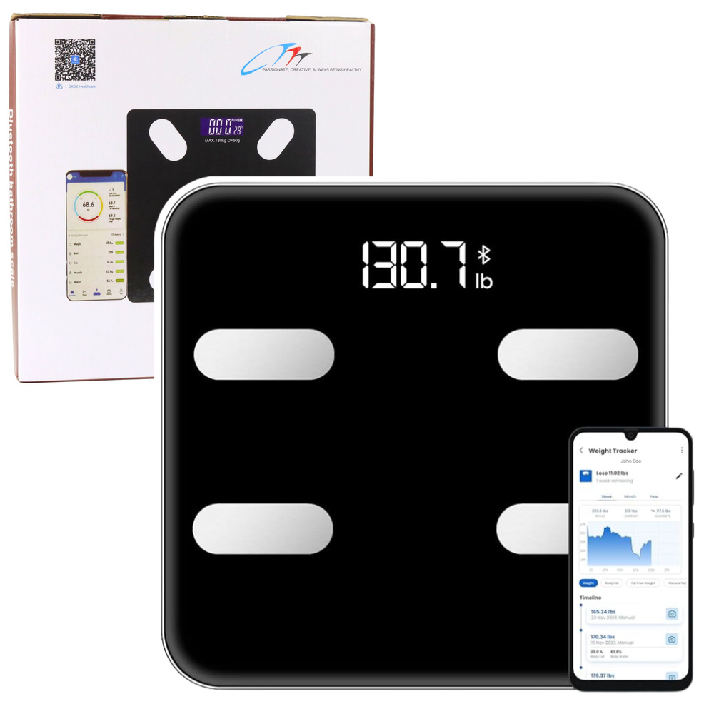 Elektroninės vonios svarstyklės su bluetooth funkcija ir led ekranu, 28x28 cm