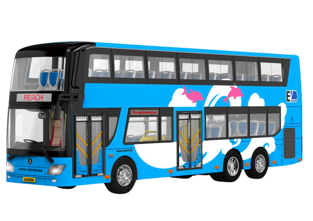 Dviaukštis autobusas 1:42 metalinis su šviesomis mėlynas