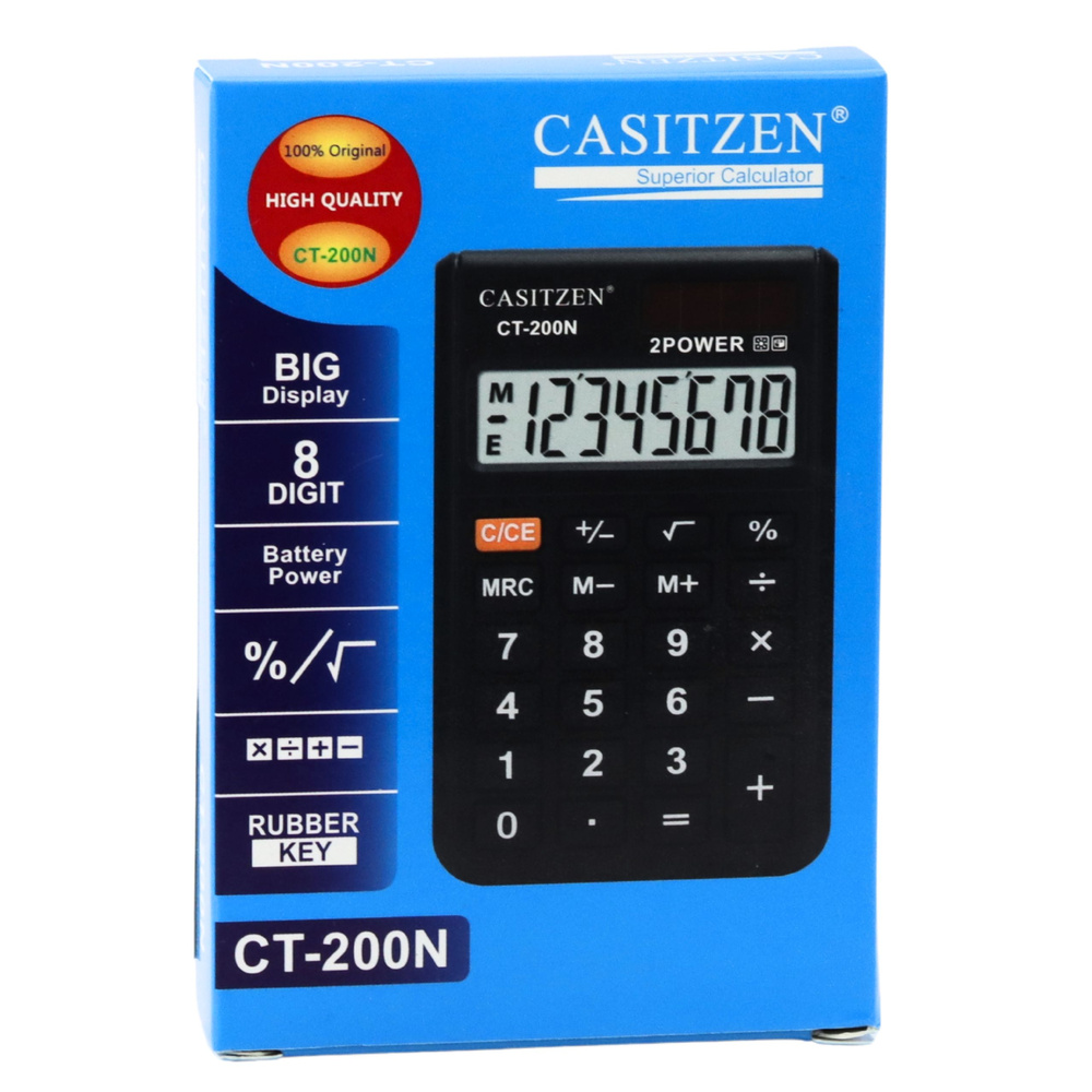 Skaičiuotuvas casitzen ct-200n su dėklu, 8 skaitmenų lcd ekranas