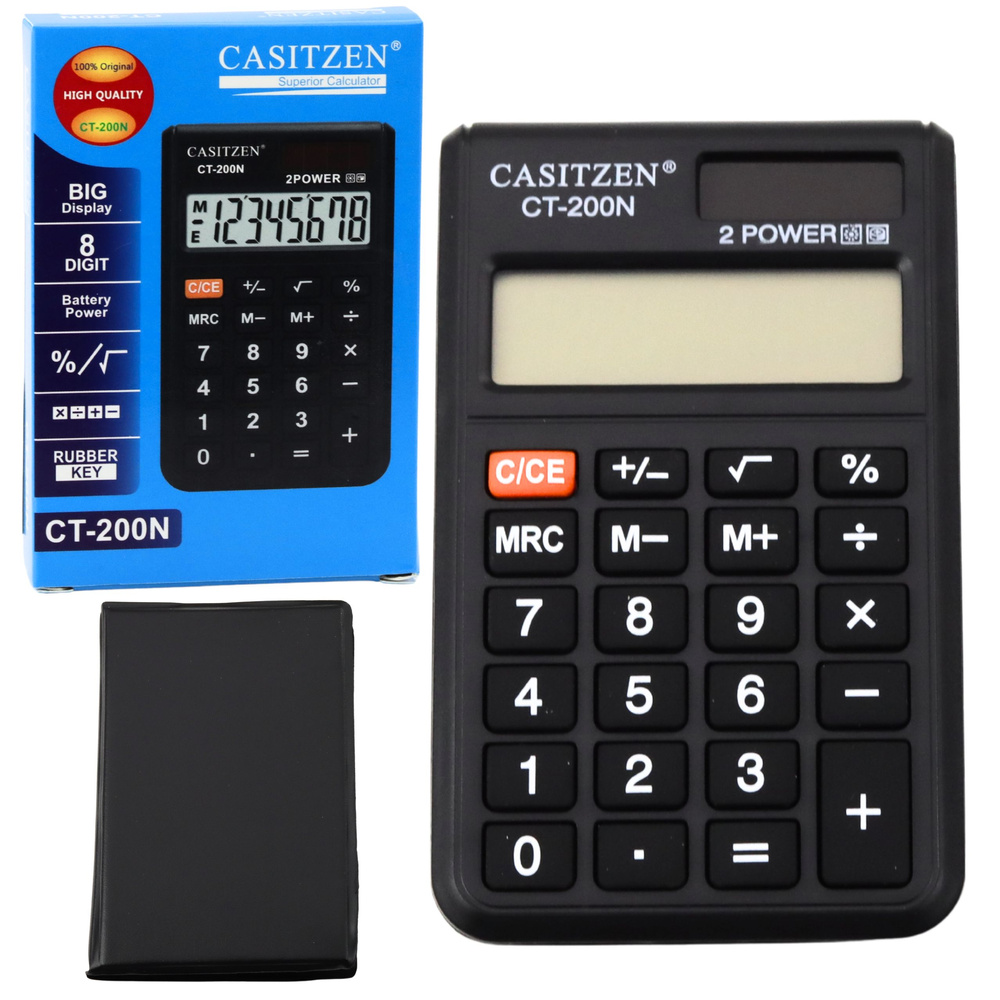 Skaičiuotuvas casitzen ct-200n su dėklu, 8 skaitmenų lcd ekranas