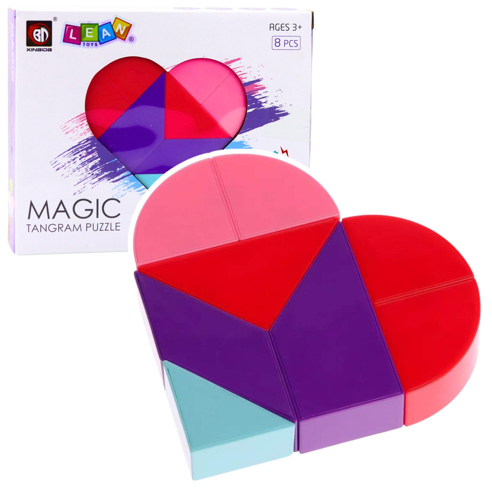 Magnetiniai tangram blokeliai širdies formos, 8 dalys